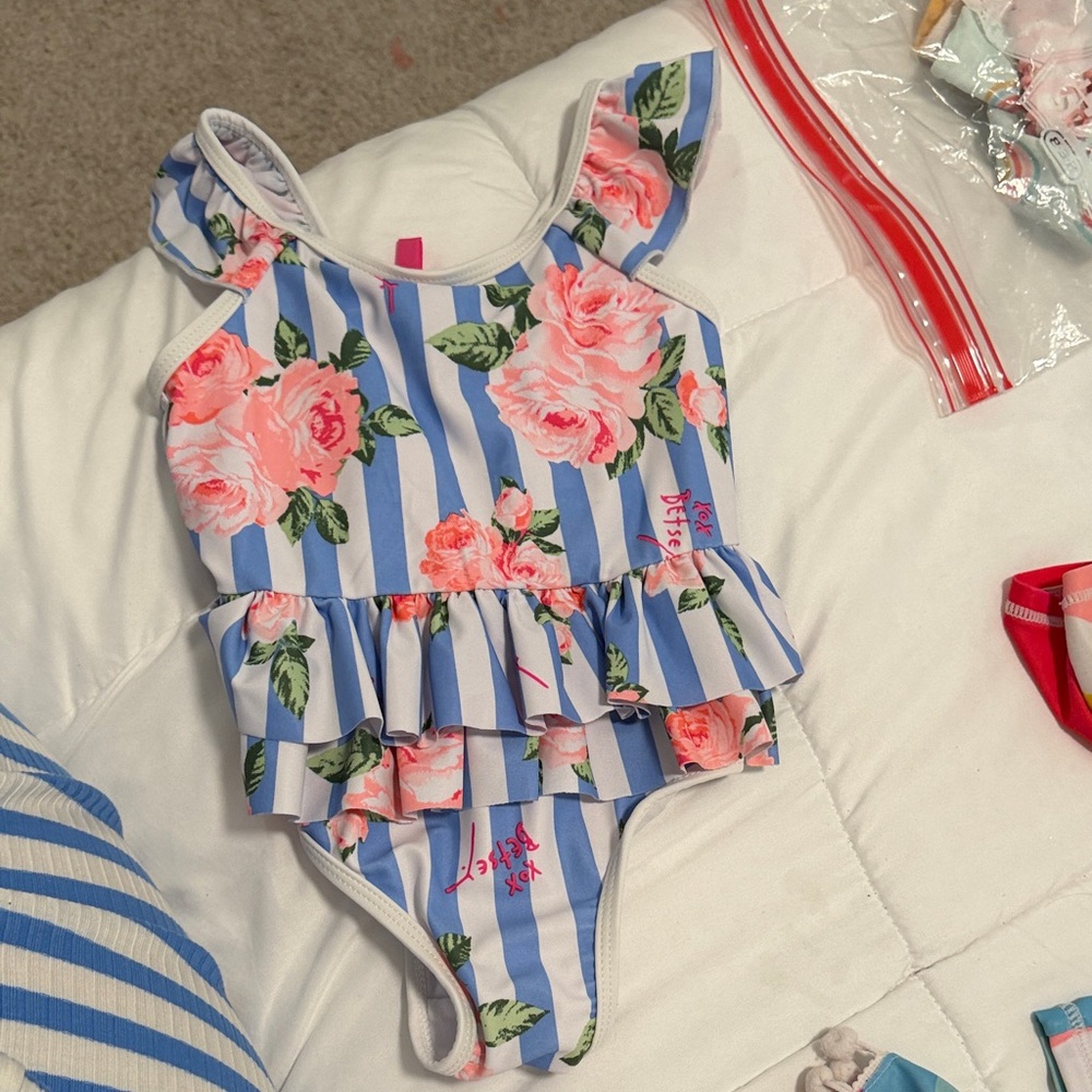 Betsey Johnson Blue and Pink Floral Kids Swimsuit